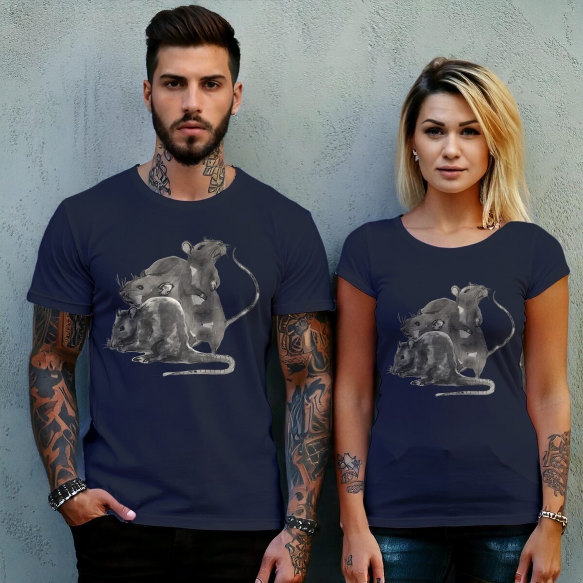 three wise rats silent shadows cute art t-shirt design, variation 8