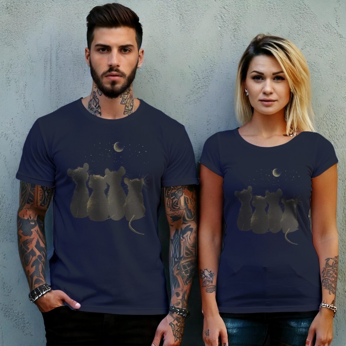 four little rats gaze moon stars cute t-shirt design, variation 8