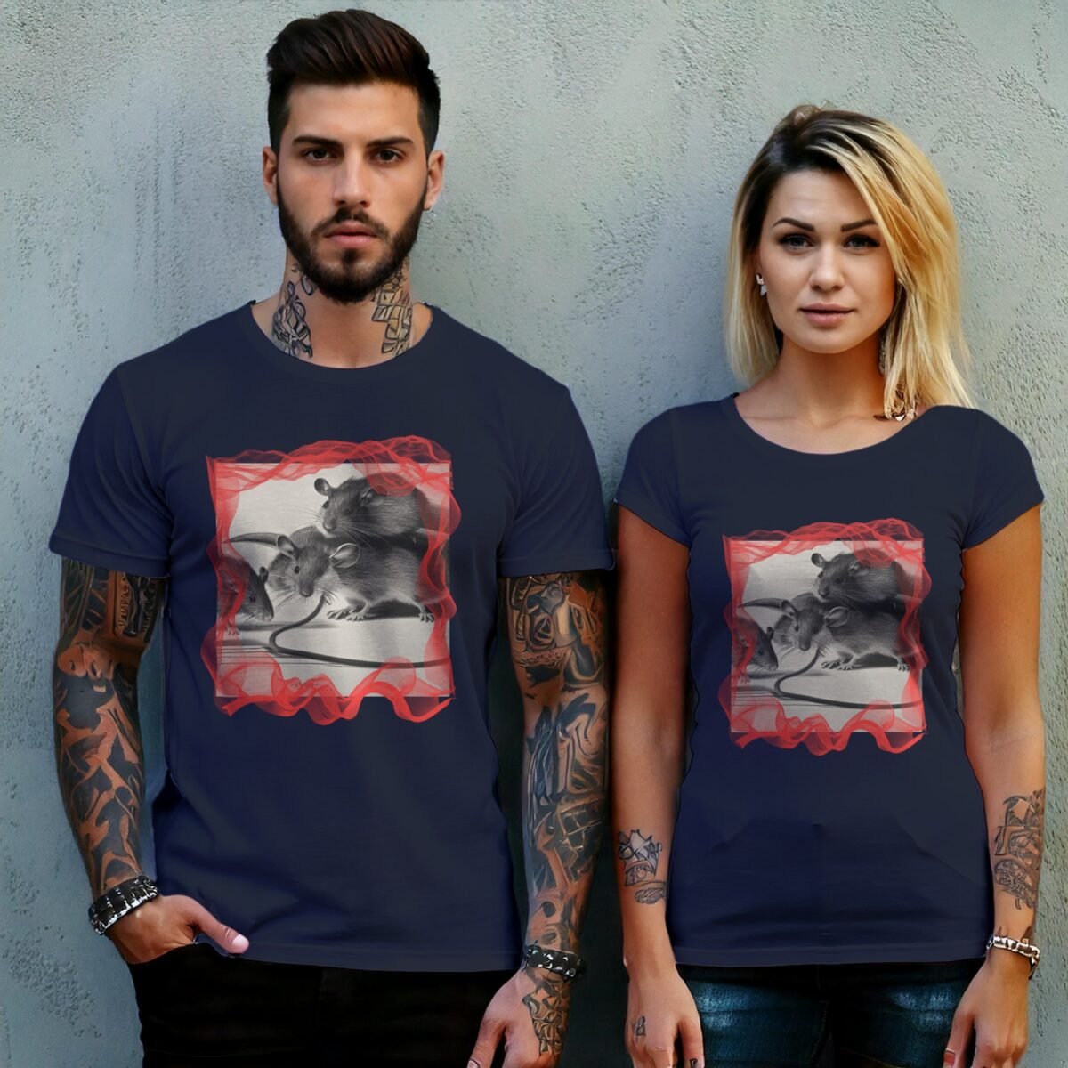 three shadowed rats together pale grey shirt design, variation 8