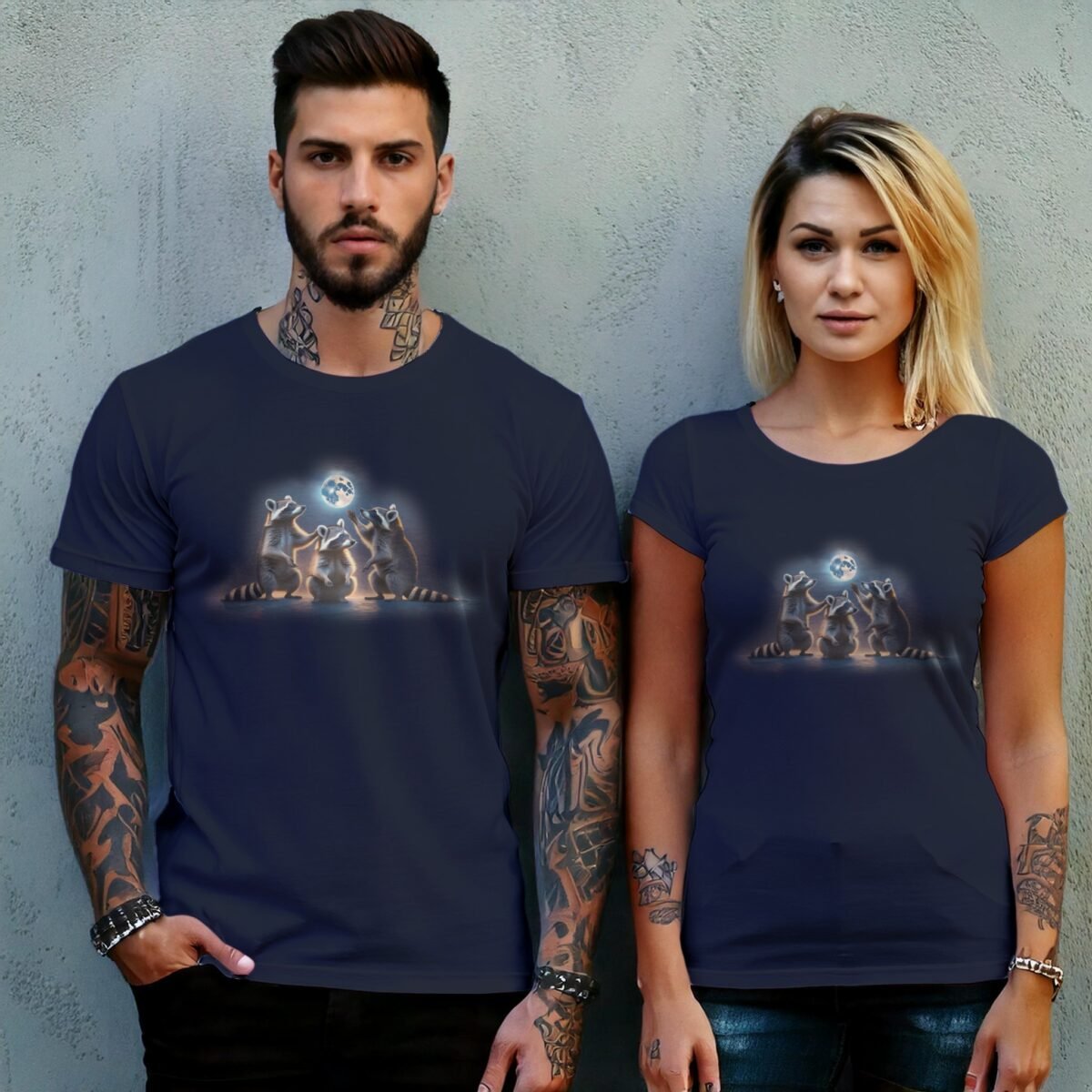 raccoons moon animals sacred night cute t-shirt design design, variation 8