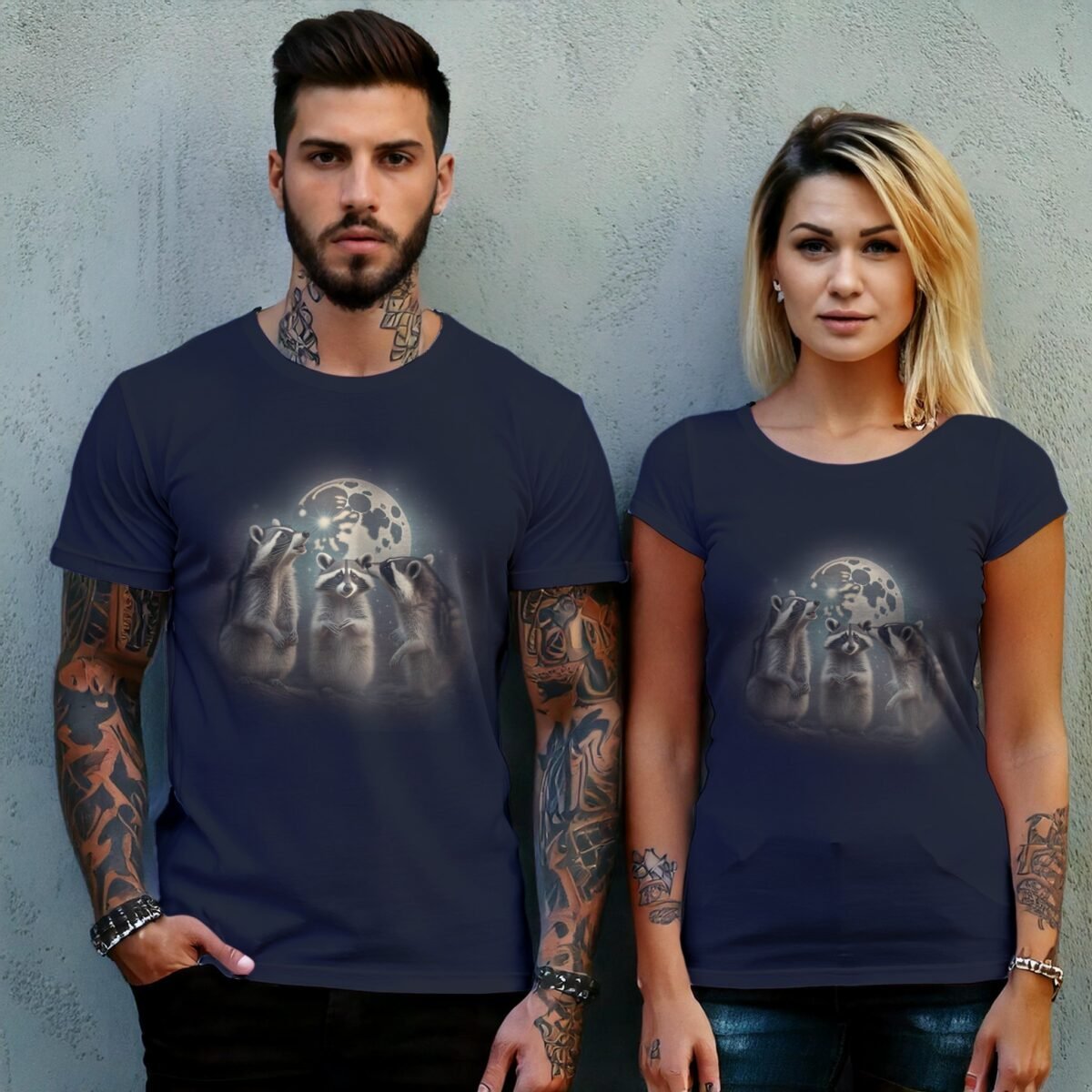 adorable little racoon family moonlight animal t-shirt design, variation 8