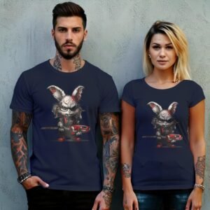 evil white rabbit chainsaw creepy cute gothic animal t-shirt design, variation 8