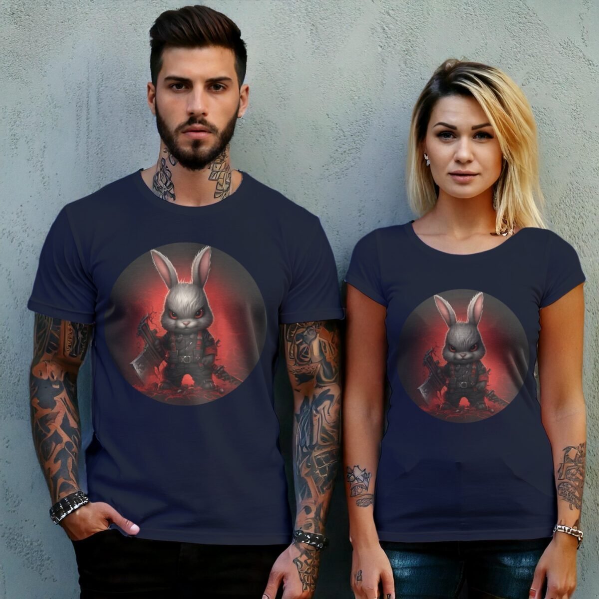 red eyes angry scary horror gothic rabbit animal t-shirt design, variation 8