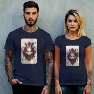 alice wonderland white rabbit playing card symbolism gothic t-shirt design, variation 8