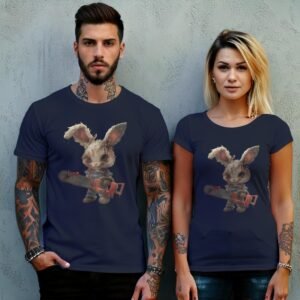 vintage horror rabbit revenge animal gothic dark t-shirt design, variation 8