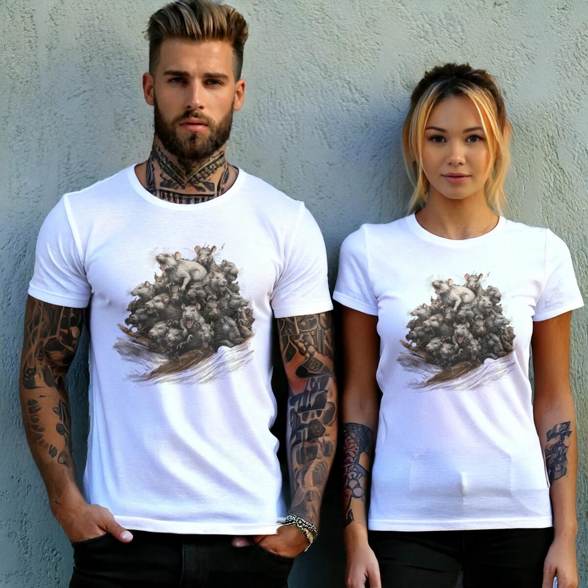 unsettling rat king colony pile dark fantasy aesthetic t-shirt design, variation 9