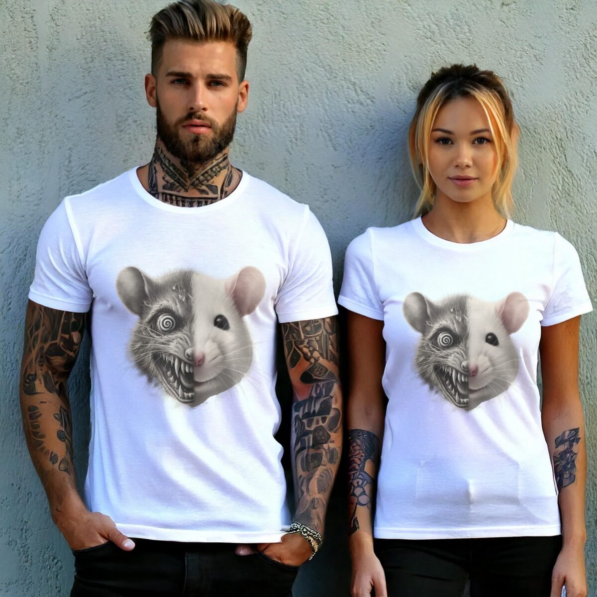 creepy rodent duality disturbing rat joker t-shirt design, variation 9