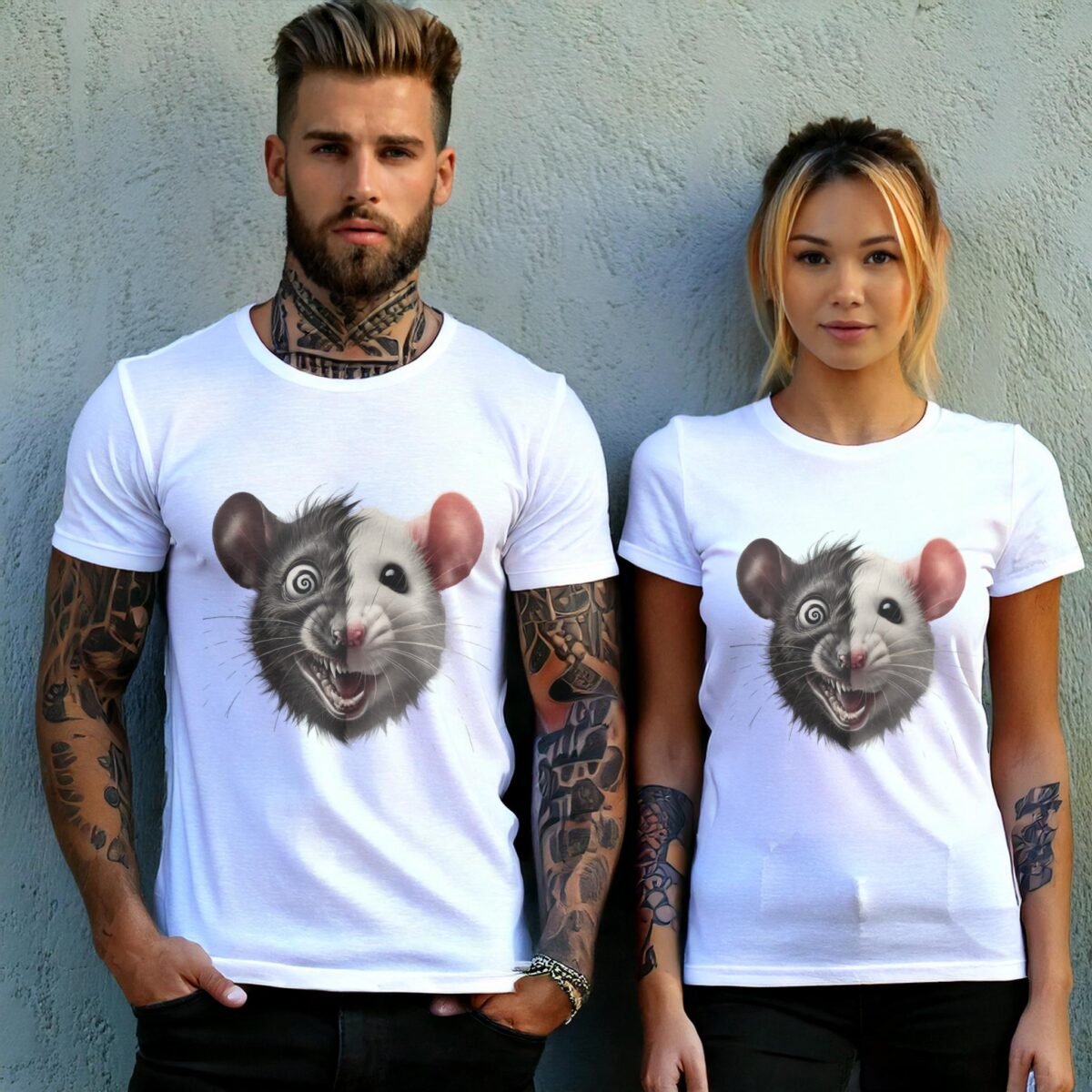 crazy rat opposites sides unique joker art t-shirt design, variation 9