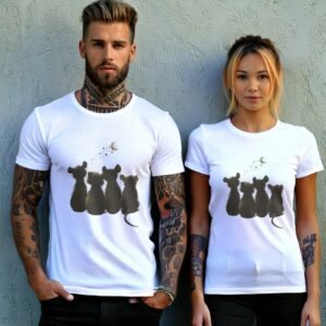 four little rats gaze moon stars cute t-shirt design, variation 9