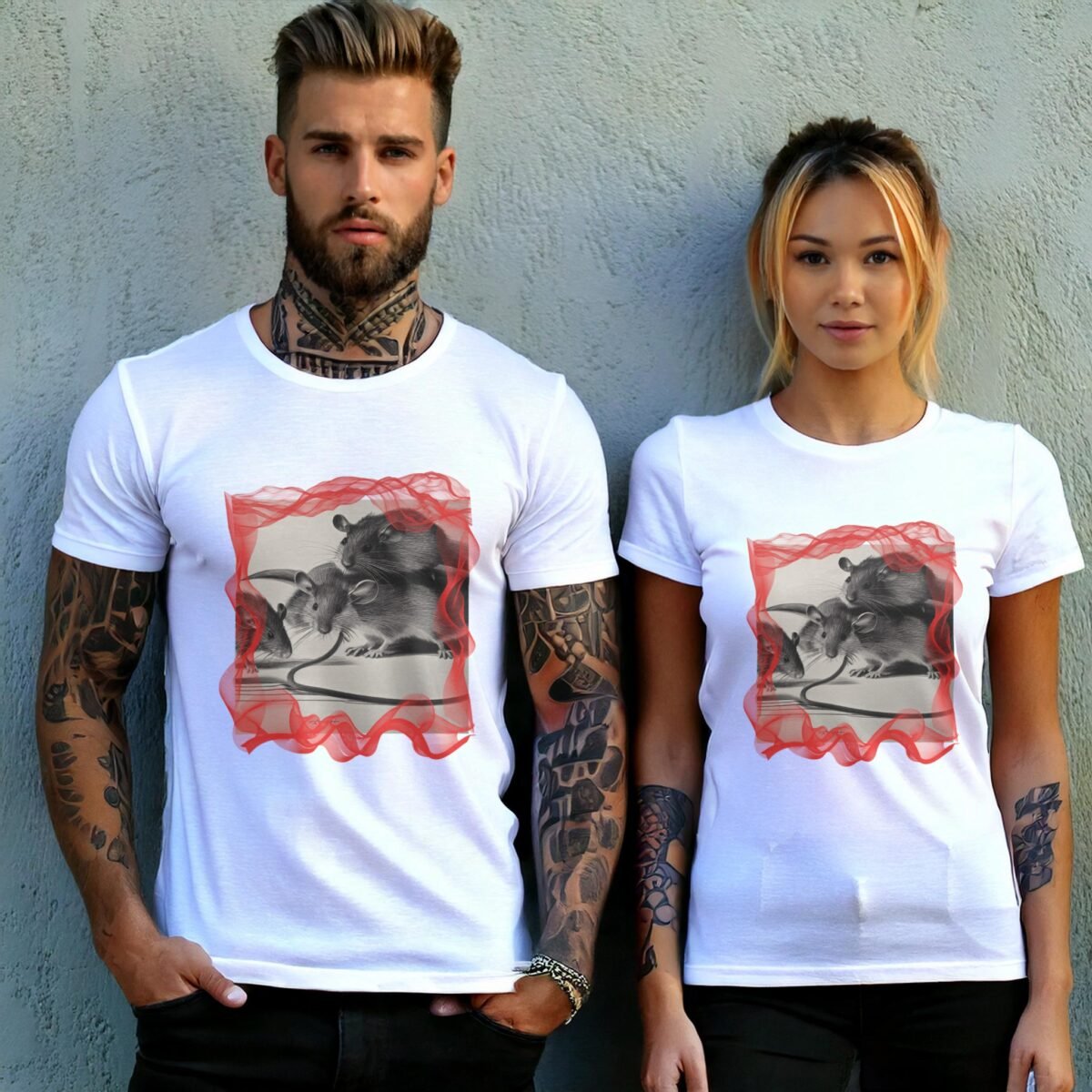 three shadowed rats together pale grey shirt design, variation 9