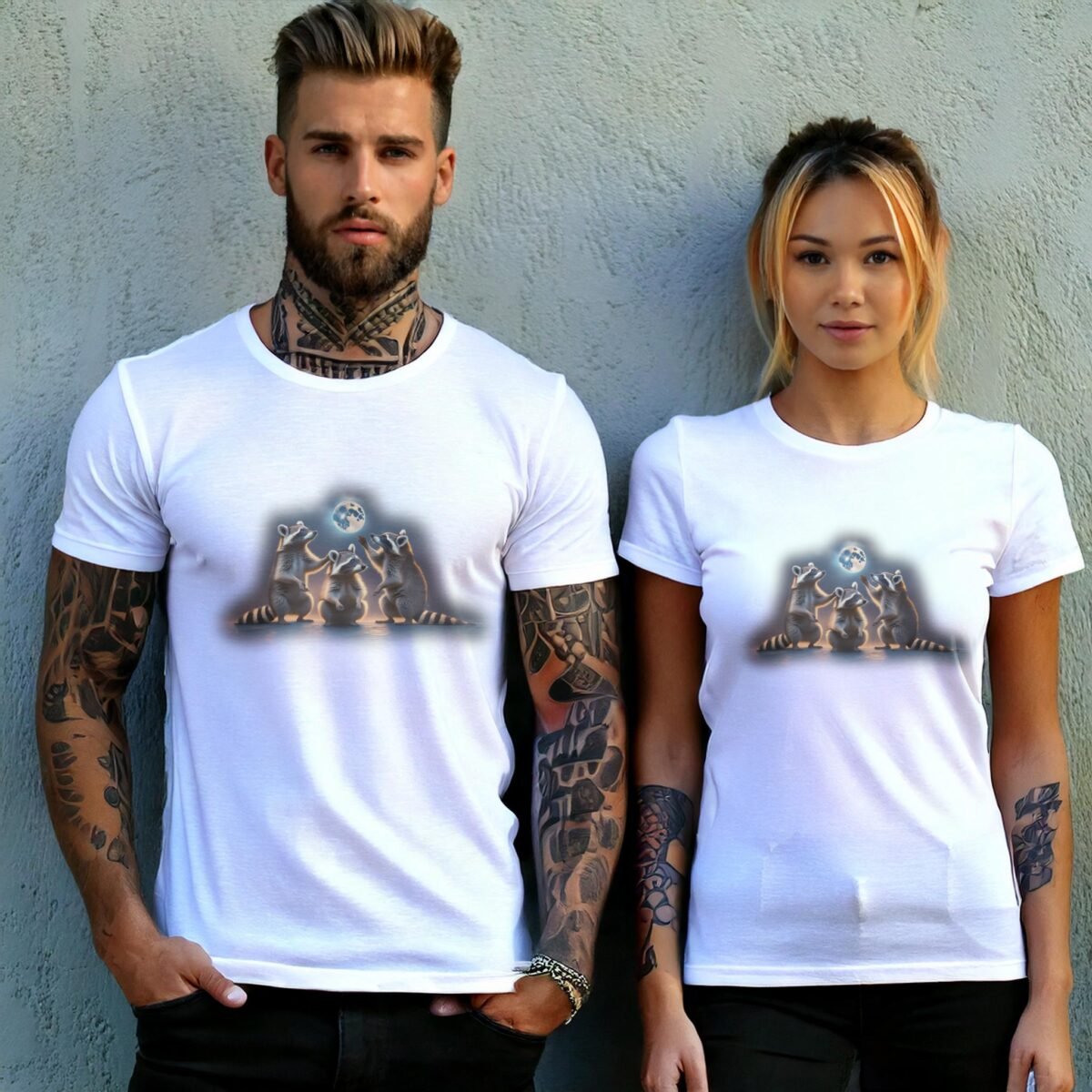 raccoons moon animals sacred night cute t-shirt design design, variation 9