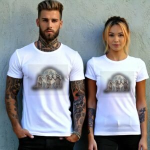 three raccoons gather luminous moon animal t-shirt design, variation 9