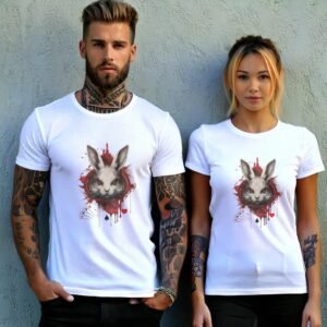 alice wonderland white rabbit animal cards gothic scary t-shirt design, variation 9