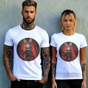 red eyes angry scary horror gothic rabbit animal t-shirt design, variation 9