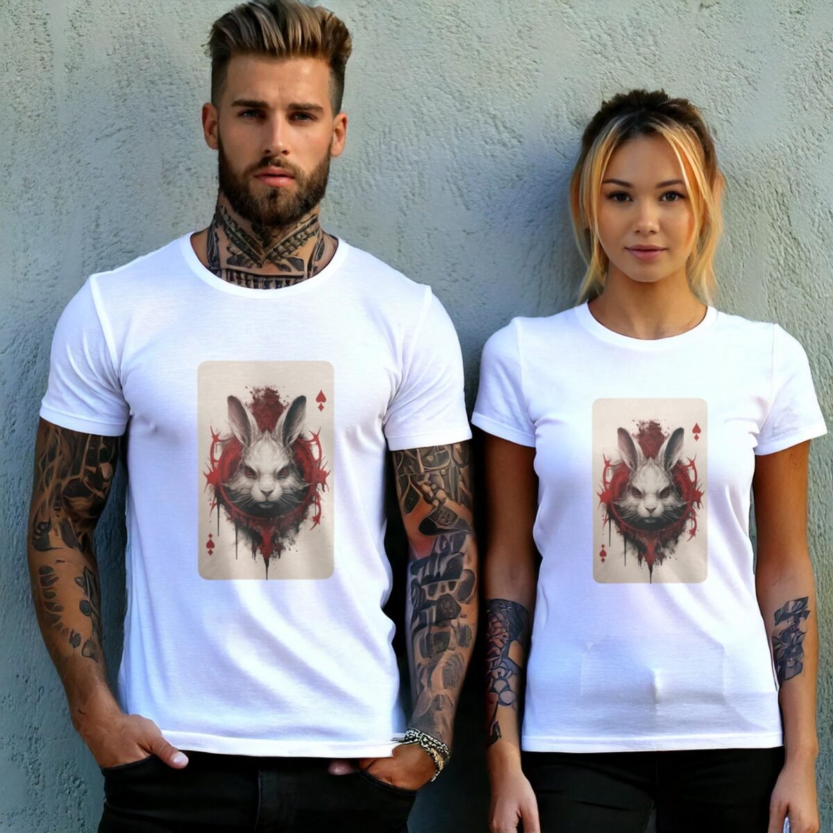 alice wonderland white rabbit playing card symbolism gothic t-shirt design, variation 9