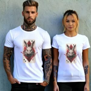 alice wonderland white rabbit card mystical gothic design t-shirt design, variation 9