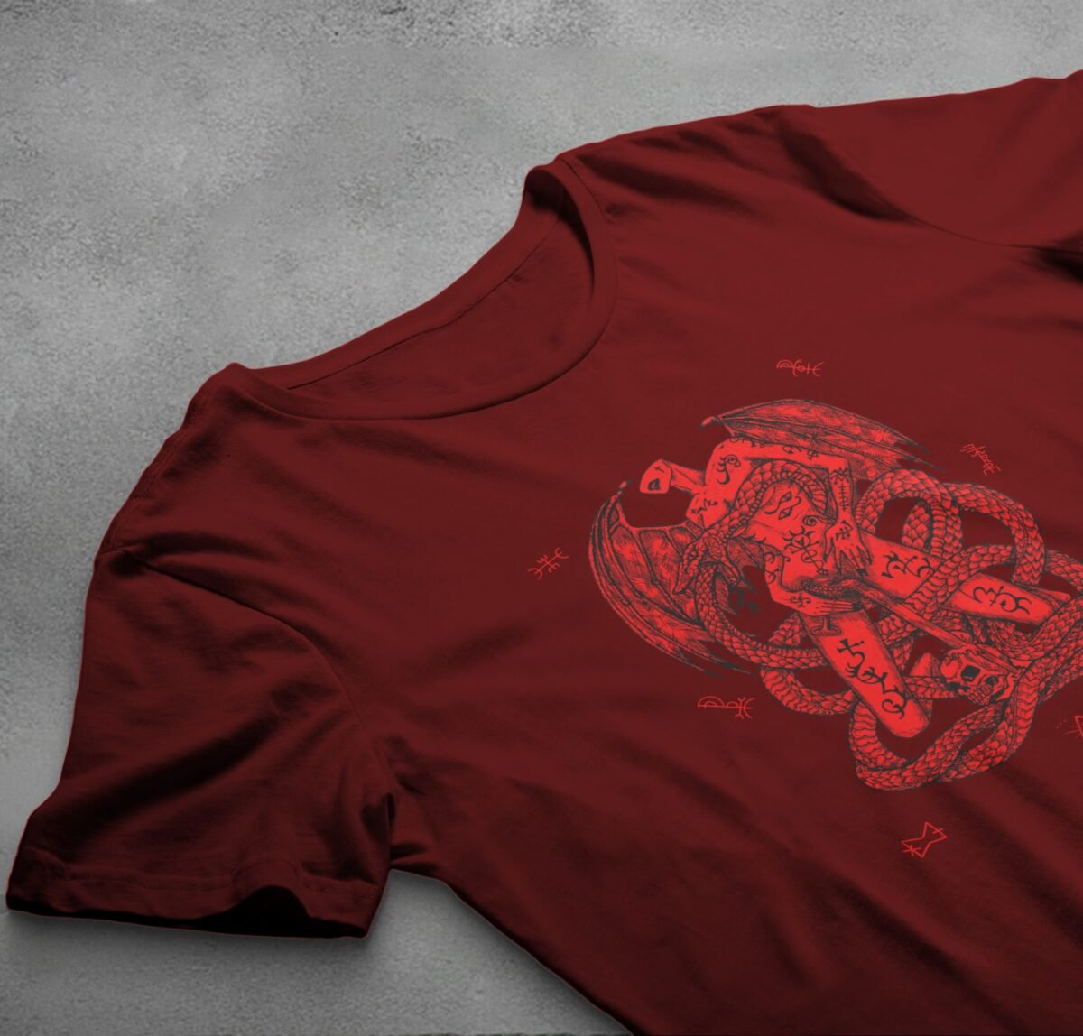 devil crimson serpent embrace occult pagan gothic t-shirt design, variation 4