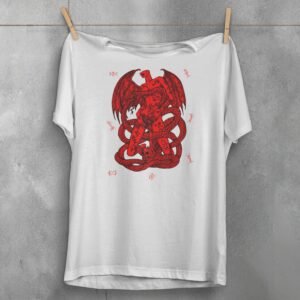 devil crimson serpent embrace occult pagan gothic t-shirt design, variation 3