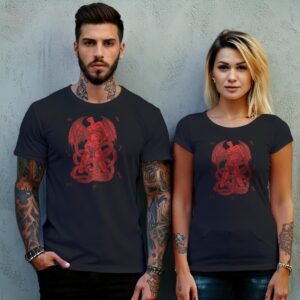 devil crimson serpent embrace occult pagan gothic t-shirt design, variation 10