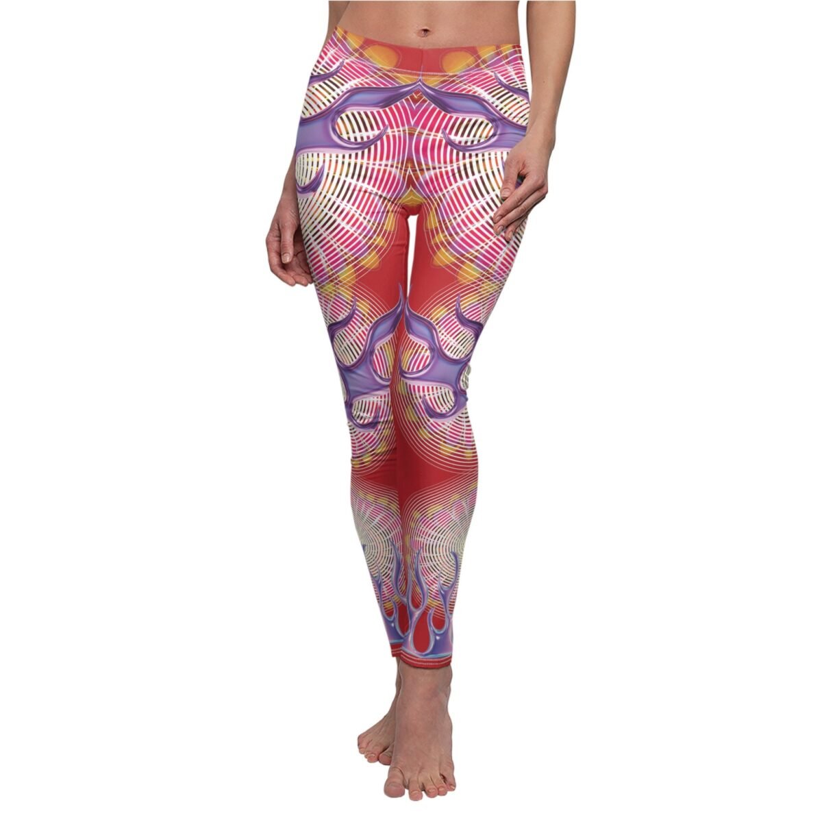 Abstract symmetry violet flames artistic colorful creepy cute leggings - 6