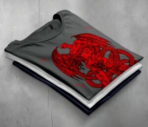 devil crimson serpent embrace occult pagan gothic t-shirt design, variation 2