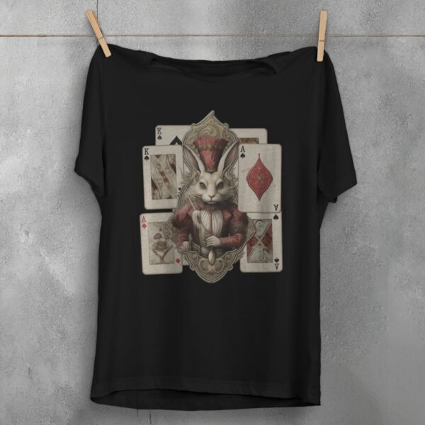 alice wonderland majestic white rabbit animal card t-shirt design, variation 1