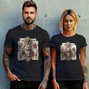 alice wonderland majestic white rabbit animal card t-shirt design, variation 10