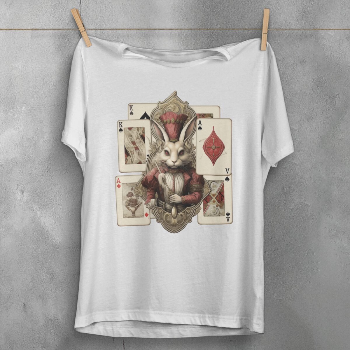 alice wonderland majestic white rabbit animal card t-shirt design, variation 2