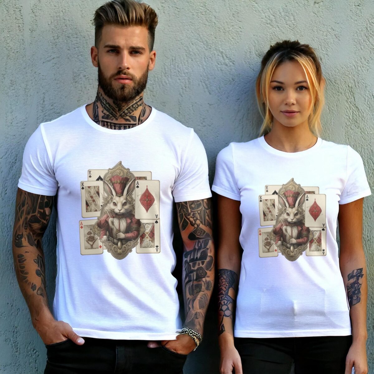 alice wonderland majestic white rabbit animal card t-shirt design, variation 9