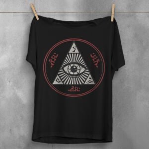 all seeing eye mysterious circle occult style t-shirt design, variation 1
