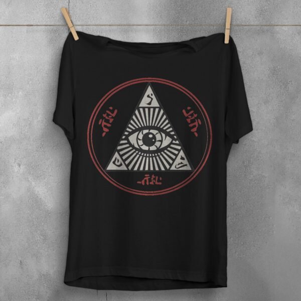 all seeing eye mysterious circle occult style t-shirt design, variation 1