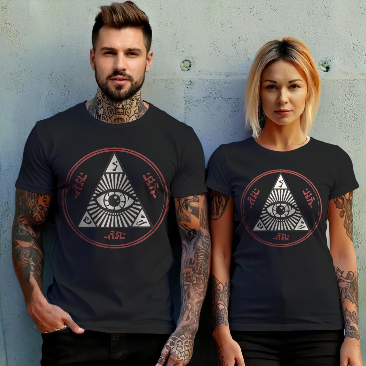 all seeing eye mysterious circle occult style t-shirt design, variation 10