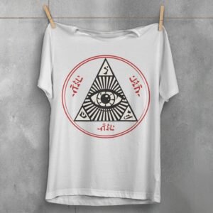 all seeing eye mysterious circle occult style t-shirt design, variation 2
