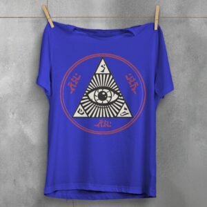 all seeing eye mysterious circle occult style t-shirt design, variation 3