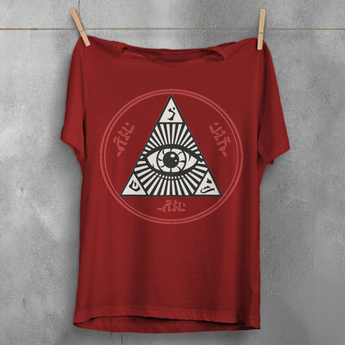 all seeing eye mysterious circle occult style t-shirt design, variation 4