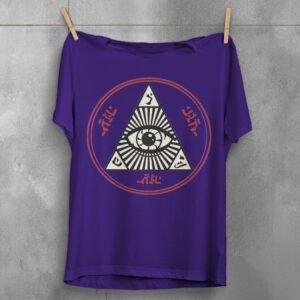 all seeing eye mysterious circle occult style t-shirt design, variation 5