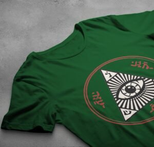 all seeing eye mysterious circle occult style t-shirt design, variation 6