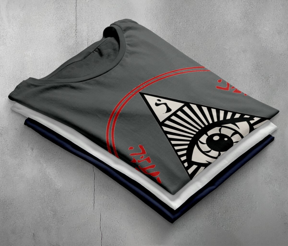 all seeing eye mysterious circle occult style t-shirt design, variation 7