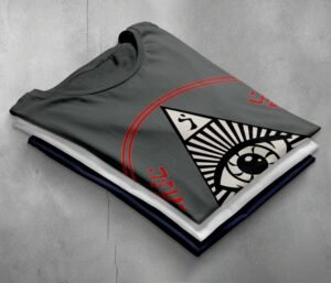 all seeing eye mysterious circle occult style t-shirt design, variation 7