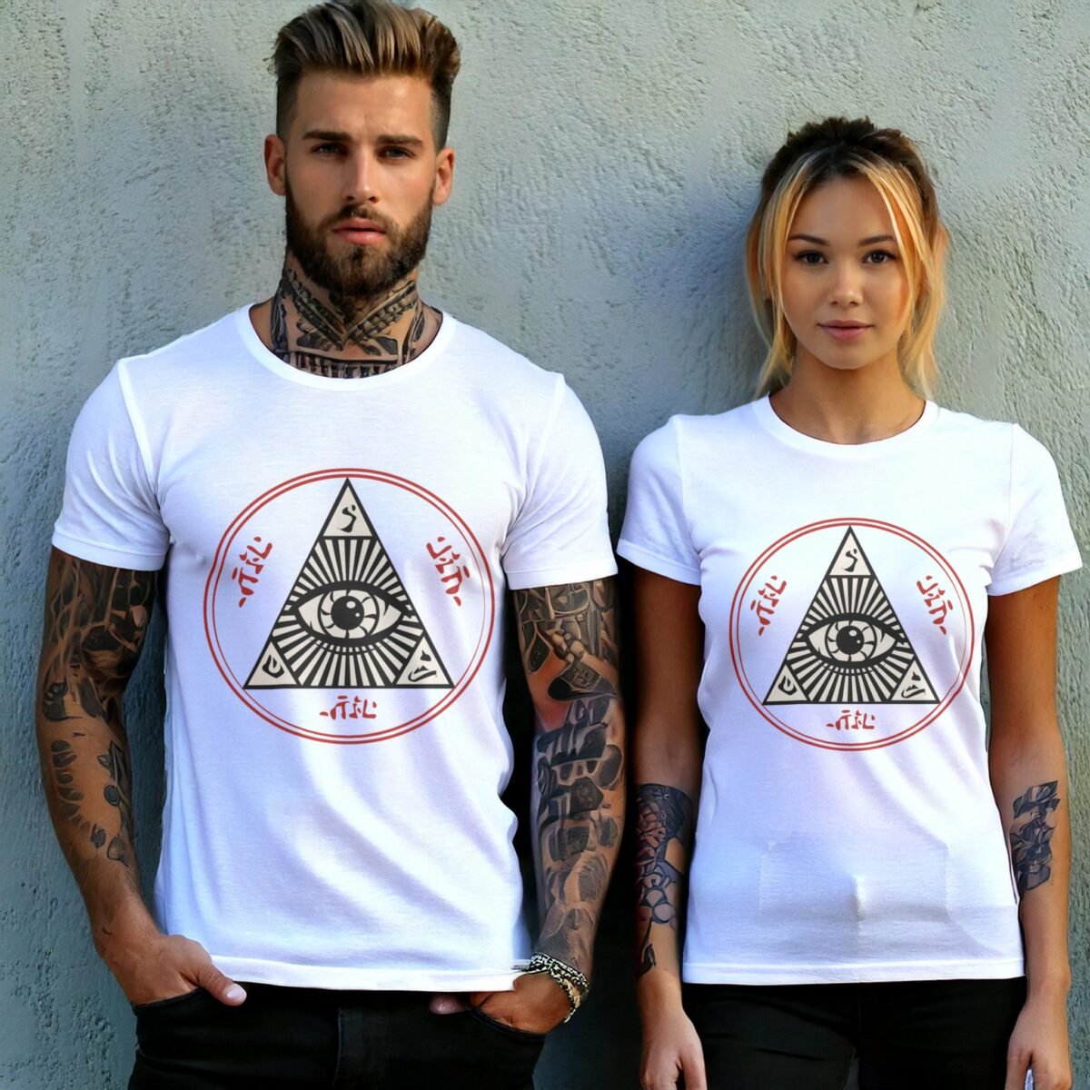 all seeing eye mysterious circle occult style t-shirt design, variation 9