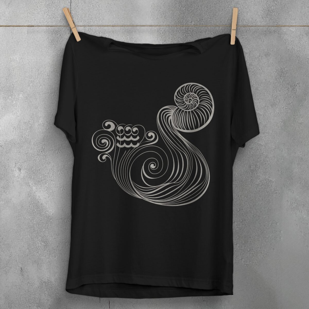 aquarius zodiac sign water waves white mysterious t-shirt design, variation 1
