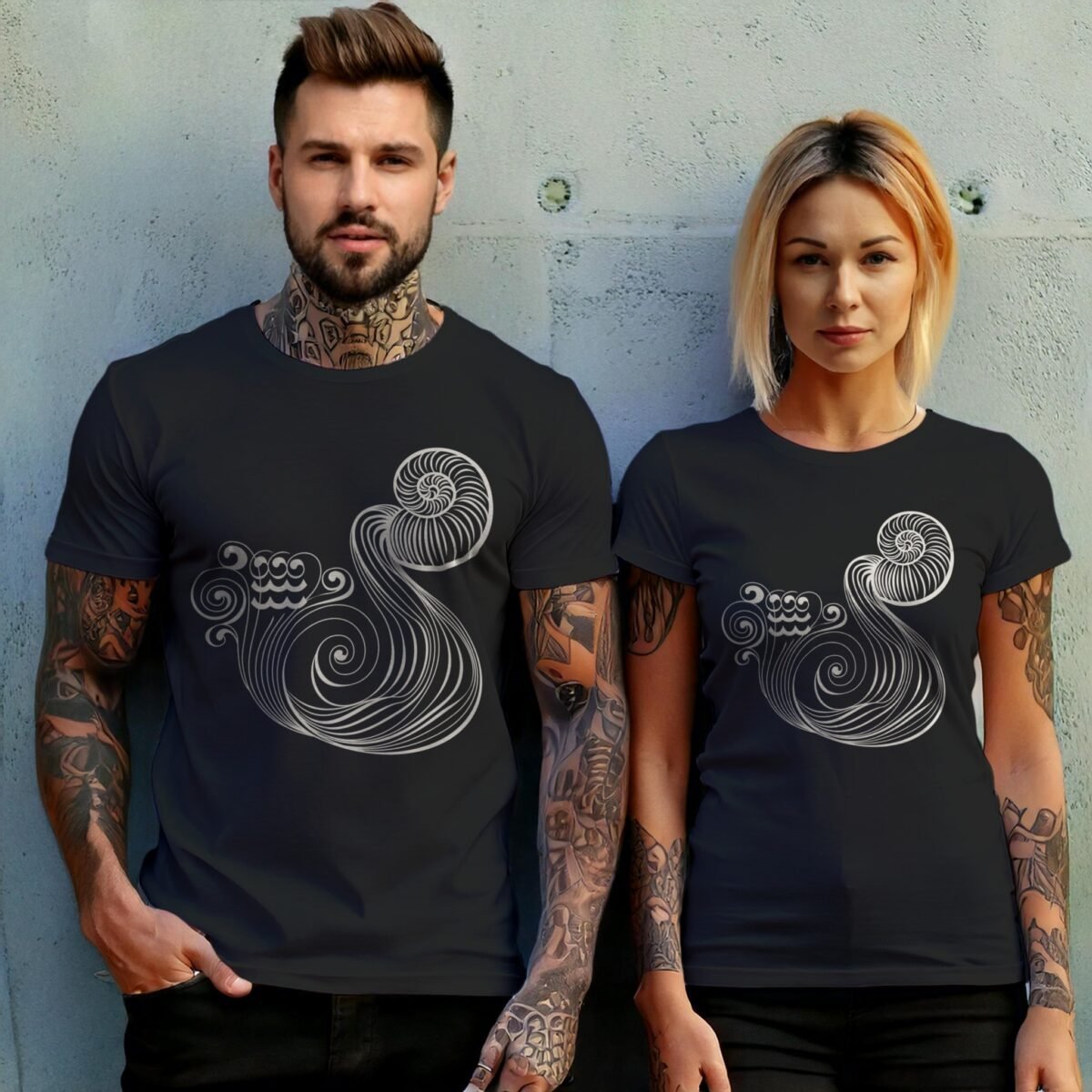 aquarius zodiac sign water waves white mysterious t-shirt design, variation 10