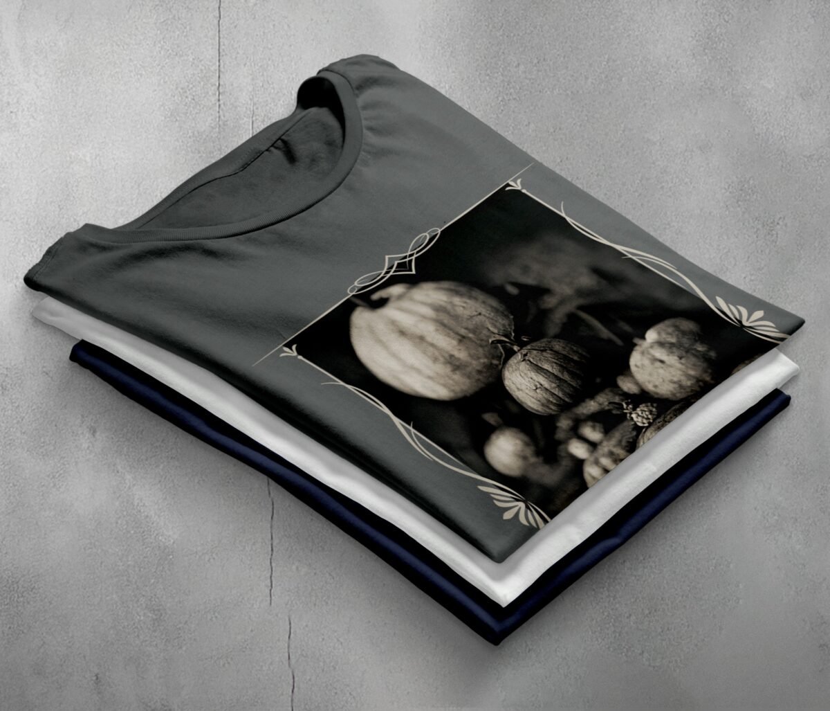 autumn skeleton pumpkins gothic halloween season unique t-shirt design, variation 7