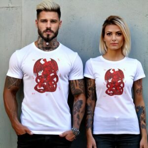 devil crimson serpent embrace occult pagan gothic t-shirt design, variation 8