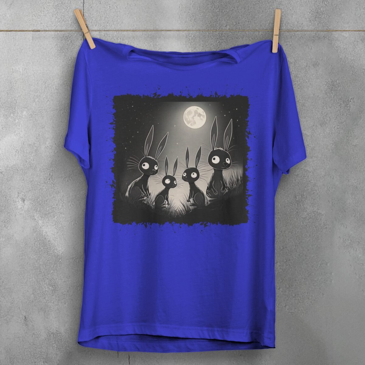 black rabbits watching full moon gothic animal t-shirt design, variation 3