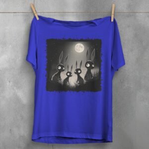 black rabbits watching full moon gothic animal t-shirt design, variation 3