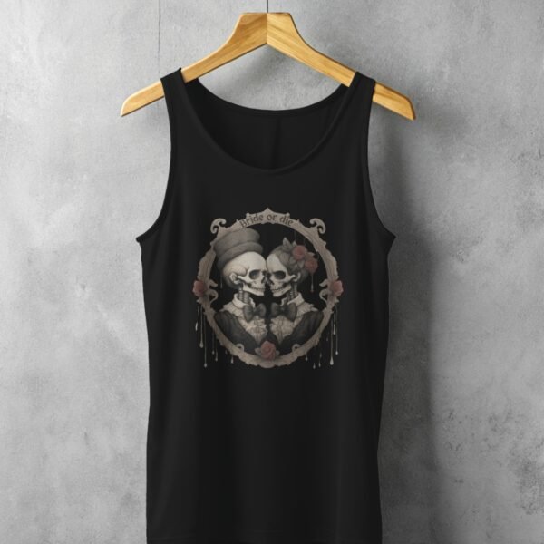bride die gothic skeleton wedding illustration tank design, variation 1