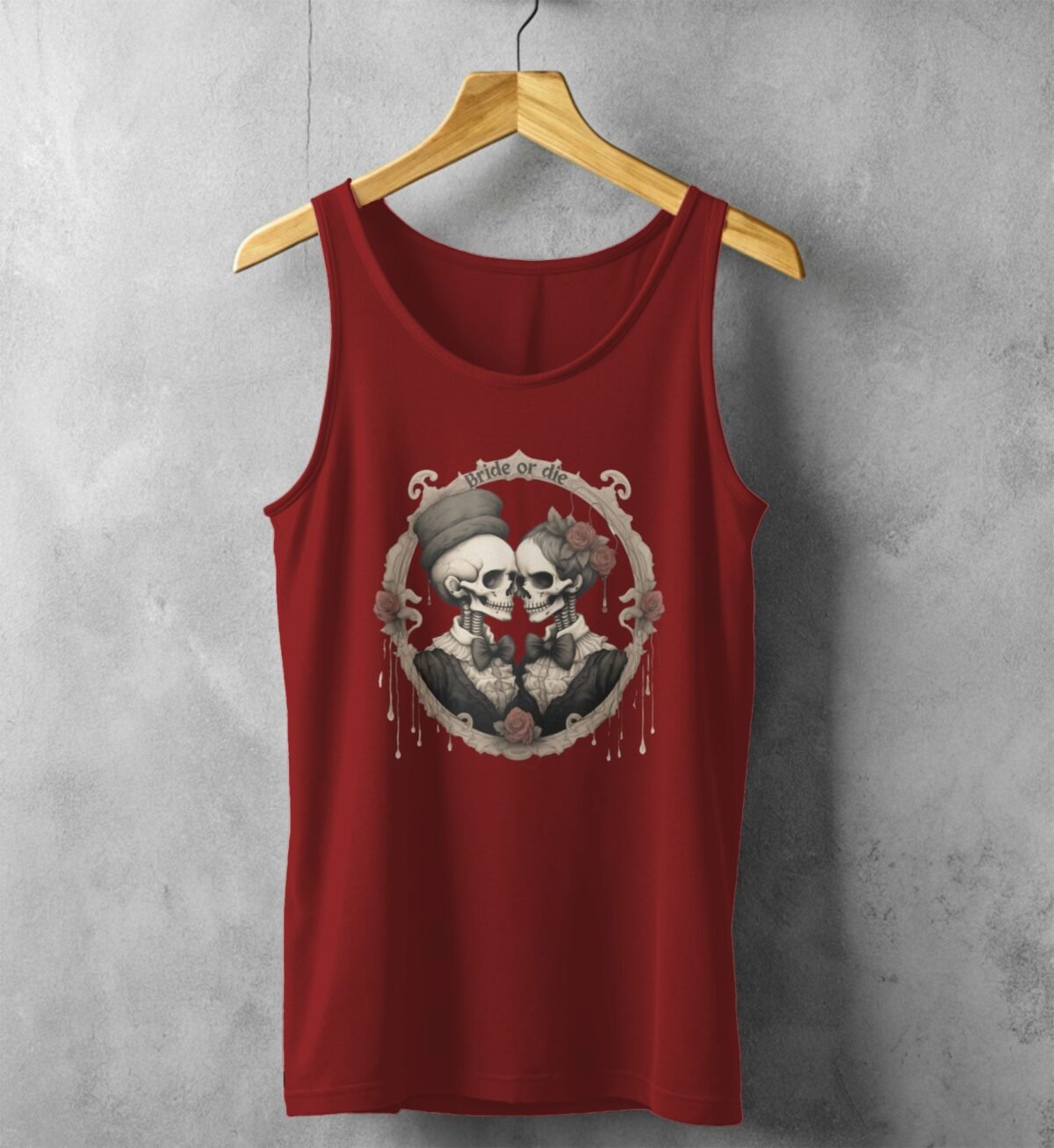 bride die gothic skeleton wedding illustration tank design, variation 3