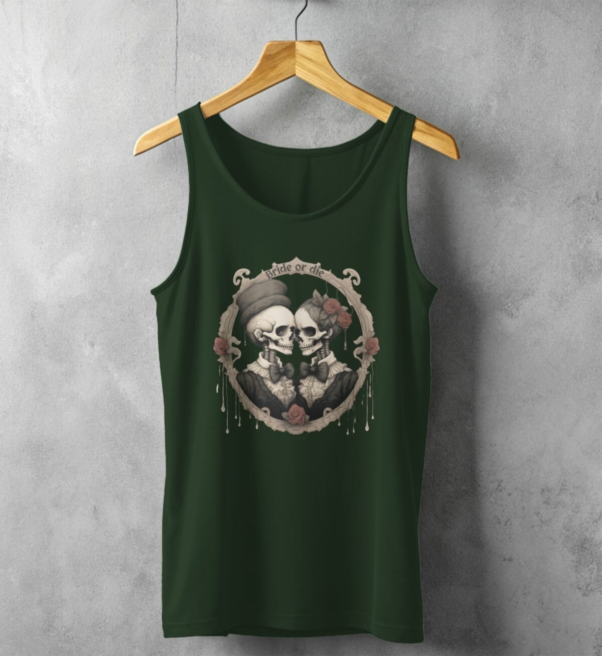 bride die gothic skeleton wedding illustration tank design, variation 5