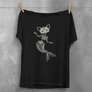 Cat mermaid skeleton dance mysterious gothic black soft t-shirt - 1